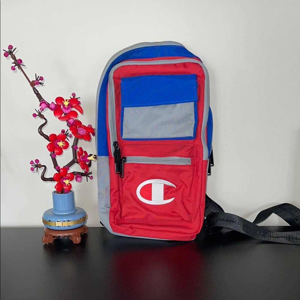 Champion Red and Blue Backpack with Sporty Design.